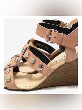Balenciaga Nude Pink Studded Leather Wedge Heeled  Sandals
